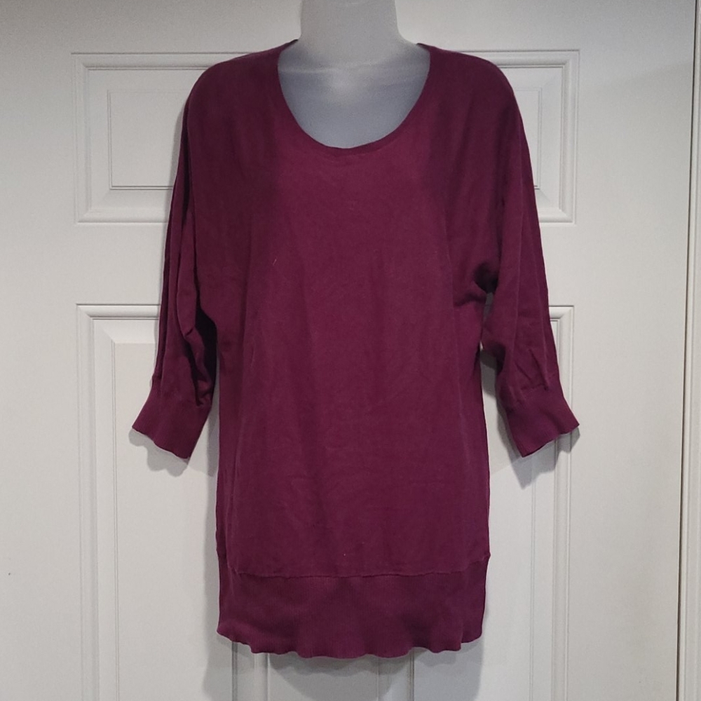 SWEATER: Dark Pink/Red Cotton Scoop Neck Sweater
